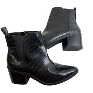 Black Ankle Booties Women 8 Faux Leather Side Zip Stretch Work Dark Academia